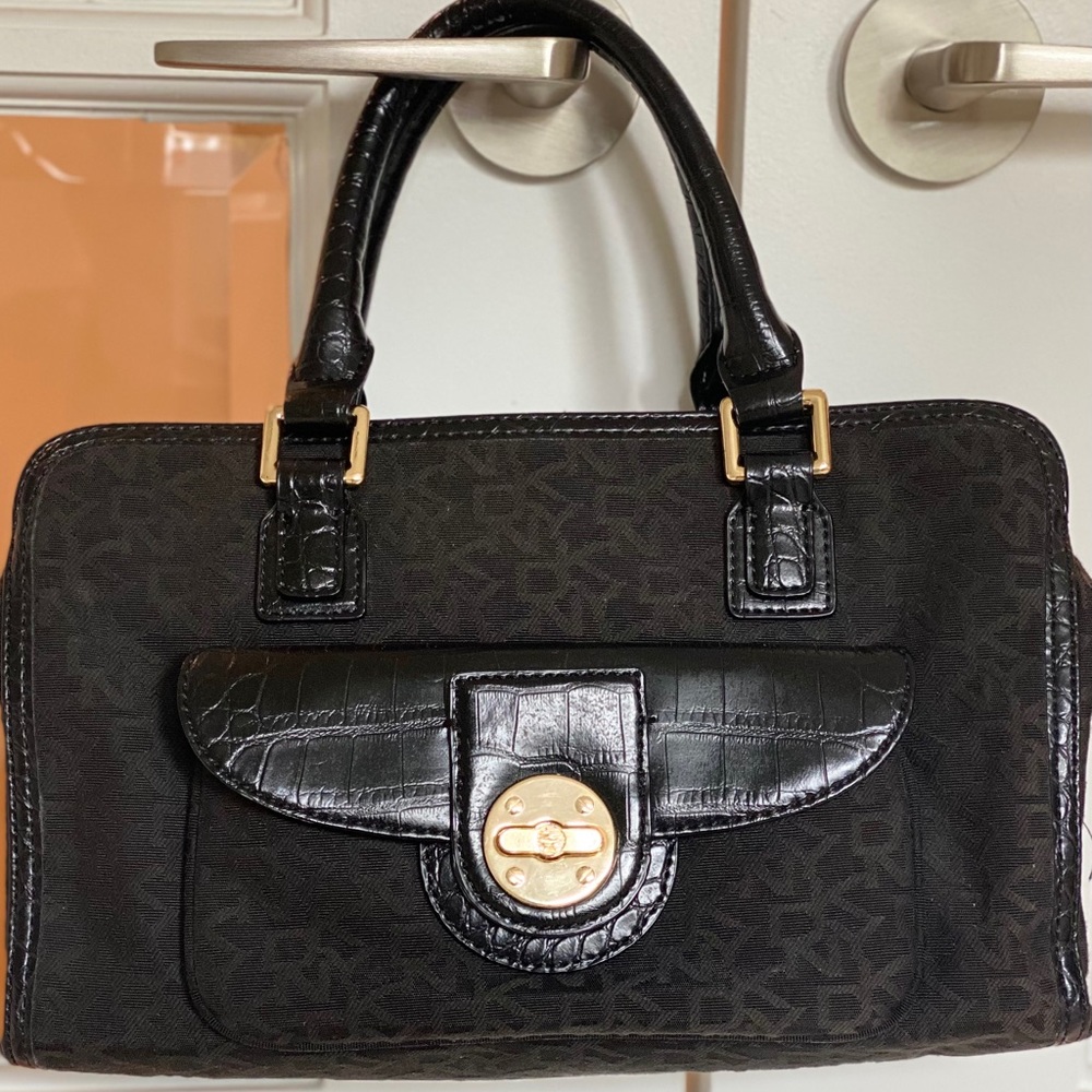 Donna Karan canvas and leather trim handbag